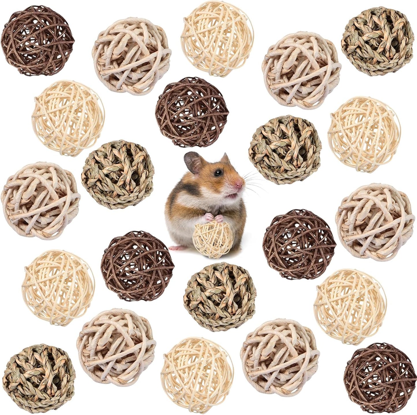 Sosation 24 Packs Guinea Pigs Toys Small Animals Play Balls Chew Gnawing Treats Bunny Toys Hay Grass Balls for Small Animals Entertainment PET Cage Accessories