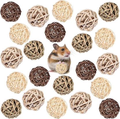 Sosation 24 Packs Guinea Pigs Toys Small Animals Play Balls Chew Gnawing Treats Bunny Toys Hay Grass Balls for Small Animals Entertainment PET Cage Accessories