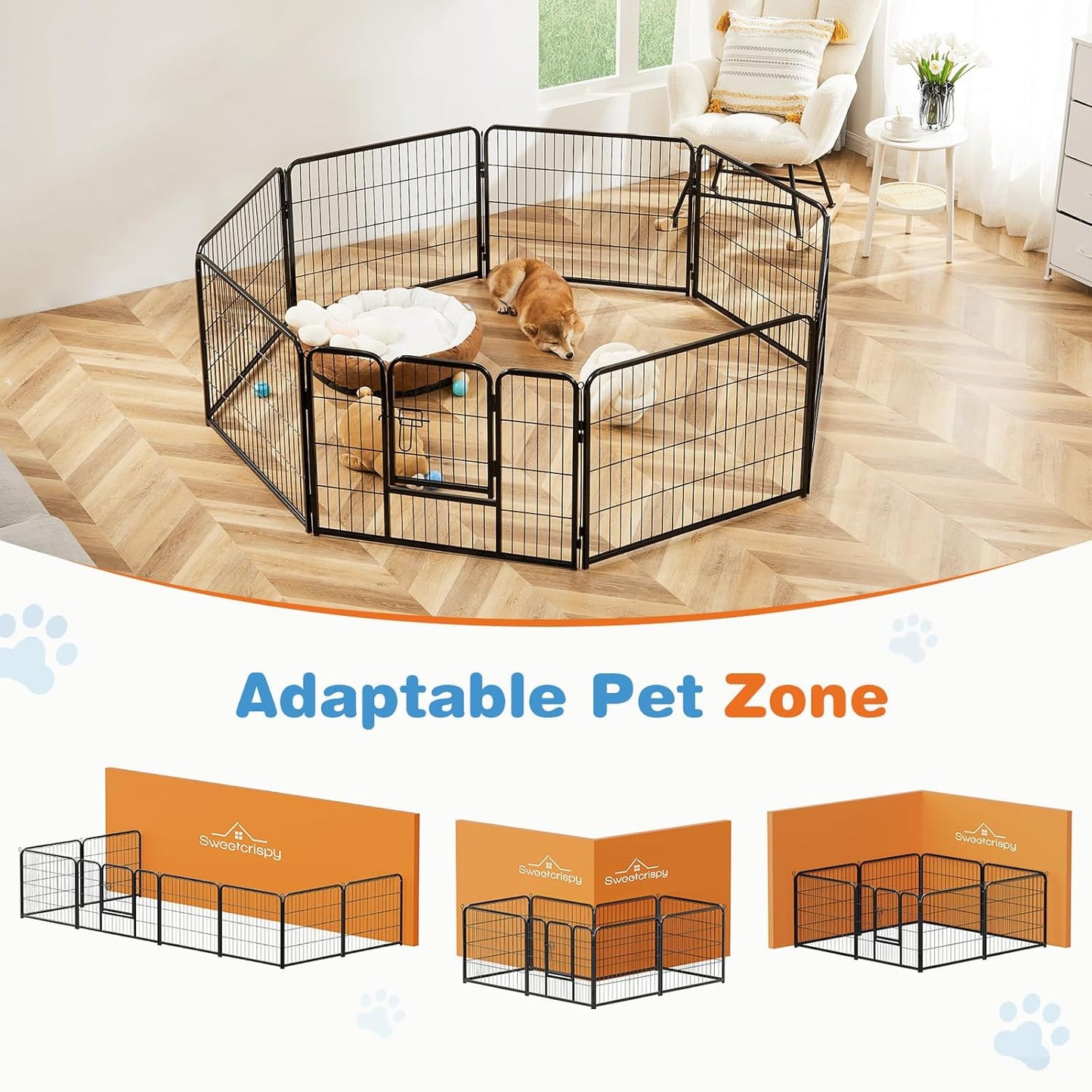 Portable Metal Dog Playpen, 8 Panels, 31" W x 32" H, Black, Modern Style, Secure Lock, Easy Setup, Ideal for Small, Medium, Large Dogs, Puppies, Bunnies, Indoors/Outdoors