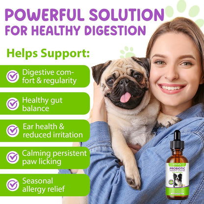 Dogs Probiotic Prebiotic & Enzyme 3-in-1 Liquid Drops, Maintain Gut Immunity Supports Digestive Health, Pre and Probiotics Supplement for Dogs (2 fl.oz /60 mL)