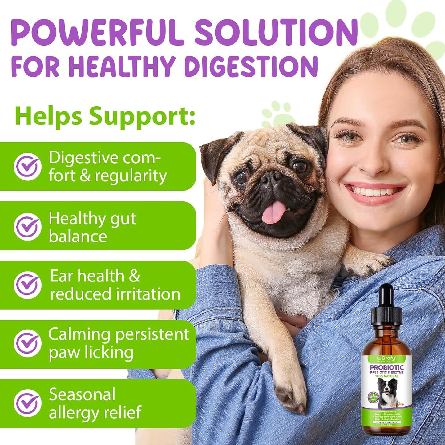 Dogs Probiotic Prebiotic & Enzyme 3-in-1 Liquid Drops, Maintain Gut Immunity Supports Digestive Health, Pre and Probiotics Supplement for Dogs (2 fl.oz /60 mL)