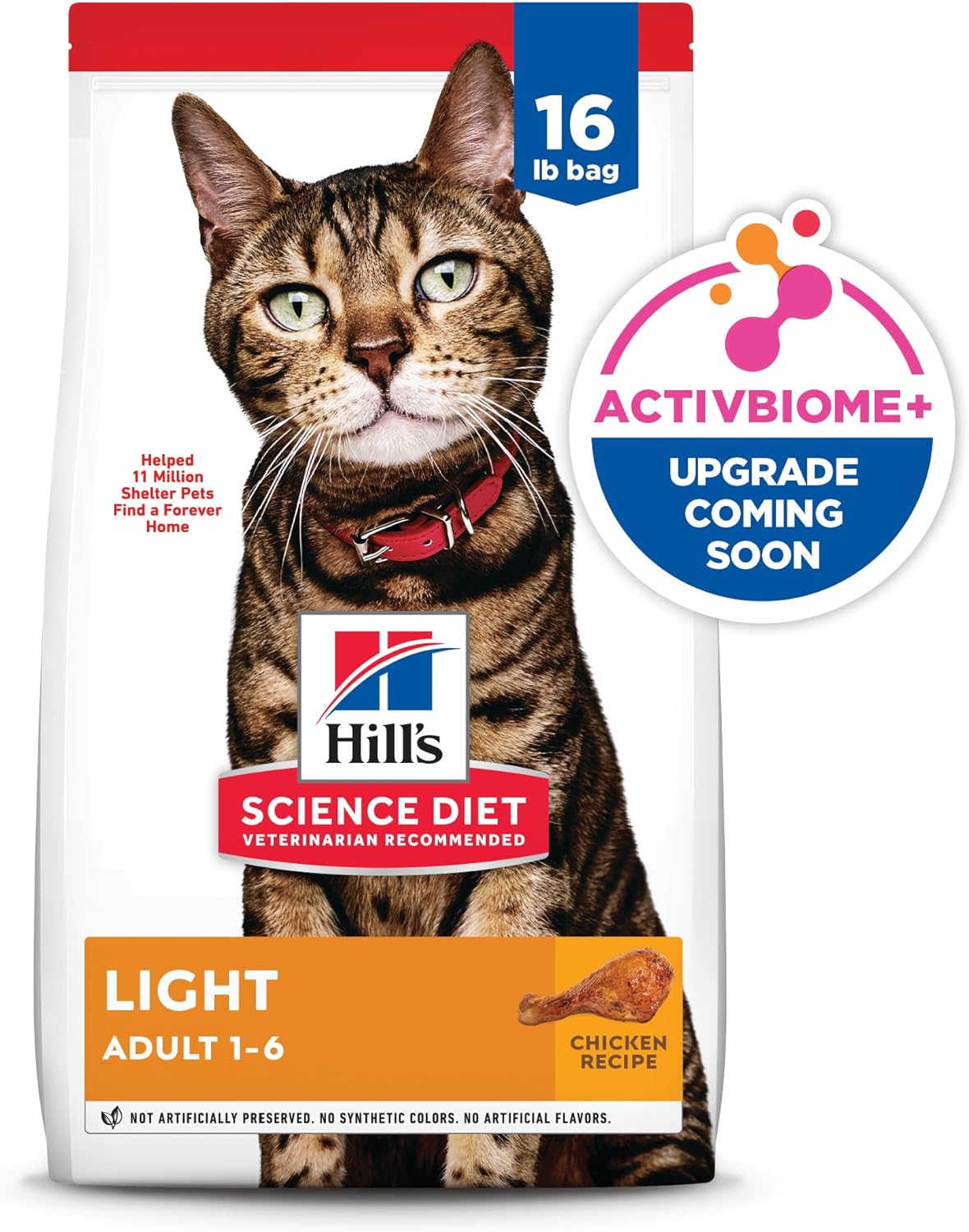 Hill's Science Diet Light, Adult 1-6, Weight Management Support, Dry Cat Food, Chicken Recipe, 16 lb Bag