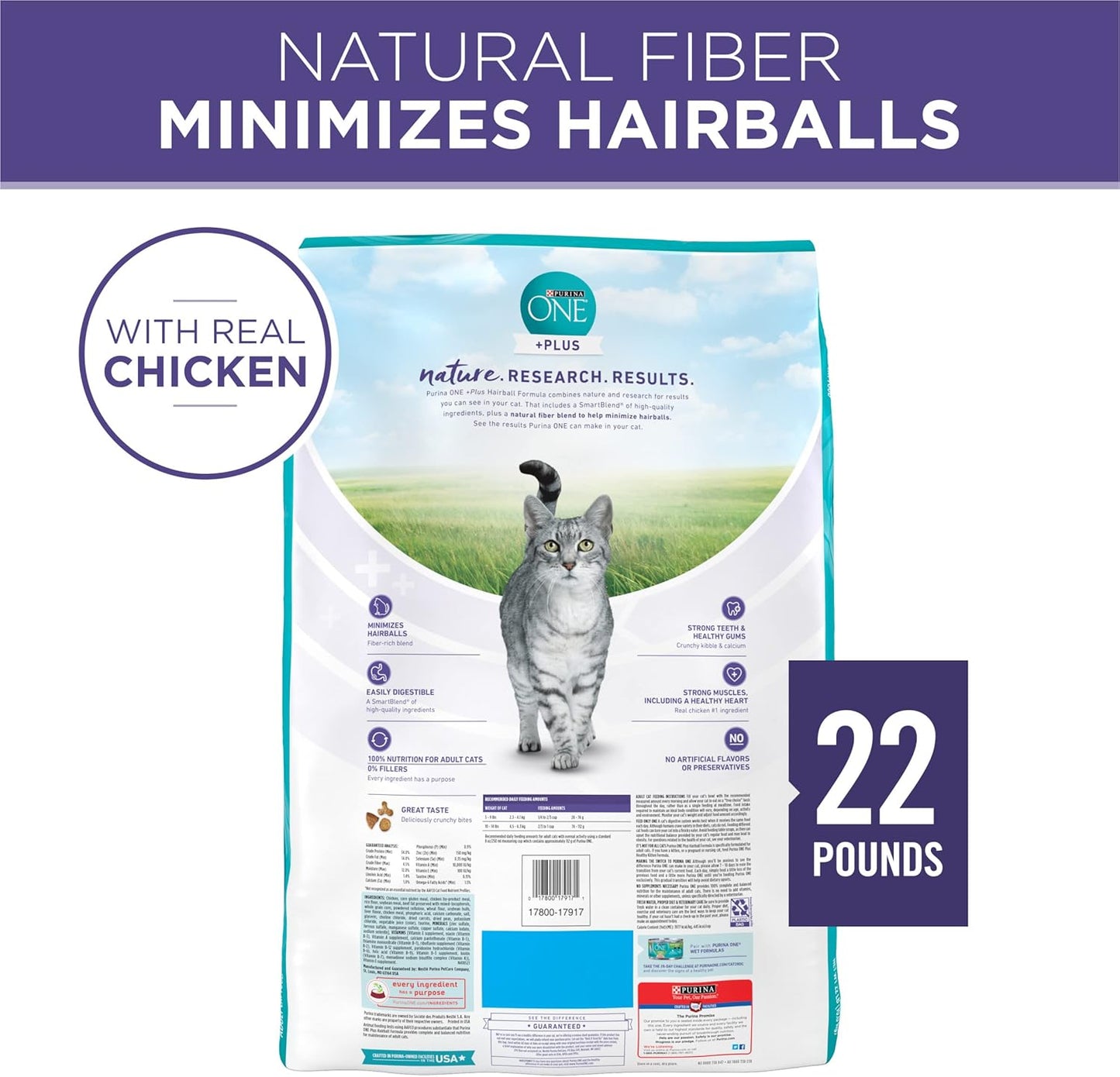Purina ONE Natural Cat Food for Hairball Control, +PLUS Hairball Formula - 22 lb. Bag