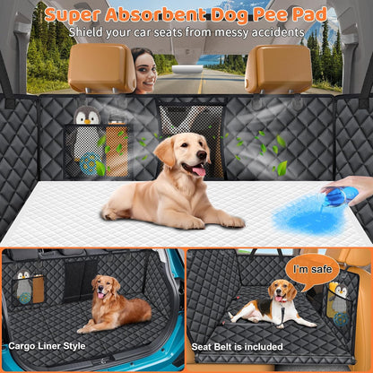 URPOWER Back Seat Extender for Dogs - Hard Bottom Dog Car Seat Cover with 1PC Leak-Proof Pee Pad, Dog Hammock for Car, SUV, and Mid-Size Truck, Pet Rear Seat Protector Dogs Travel Bed
