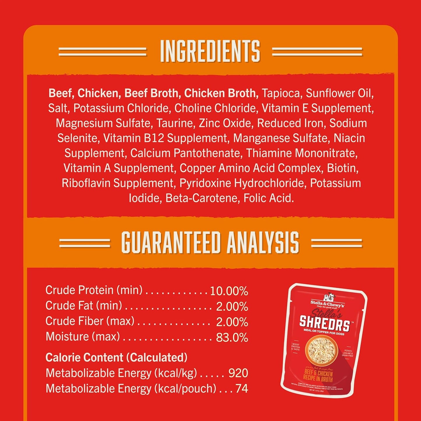 Stella & Chewy's Grass Fed Beef & Chicken Shredrs - Premium Dog Food Pouches - Perfect For Picky Eaters- 24 Pack, 2.8oz Each