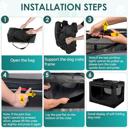 Soft Small Dog Crate - 24 inch Portable Travel Puppy Crate for Small Pets or 2 Cats, Collapsible Pet Carrier with 4 Mesh Doors, Car Kennel for Dogs with Handle for Indoor and Outdoor, Black