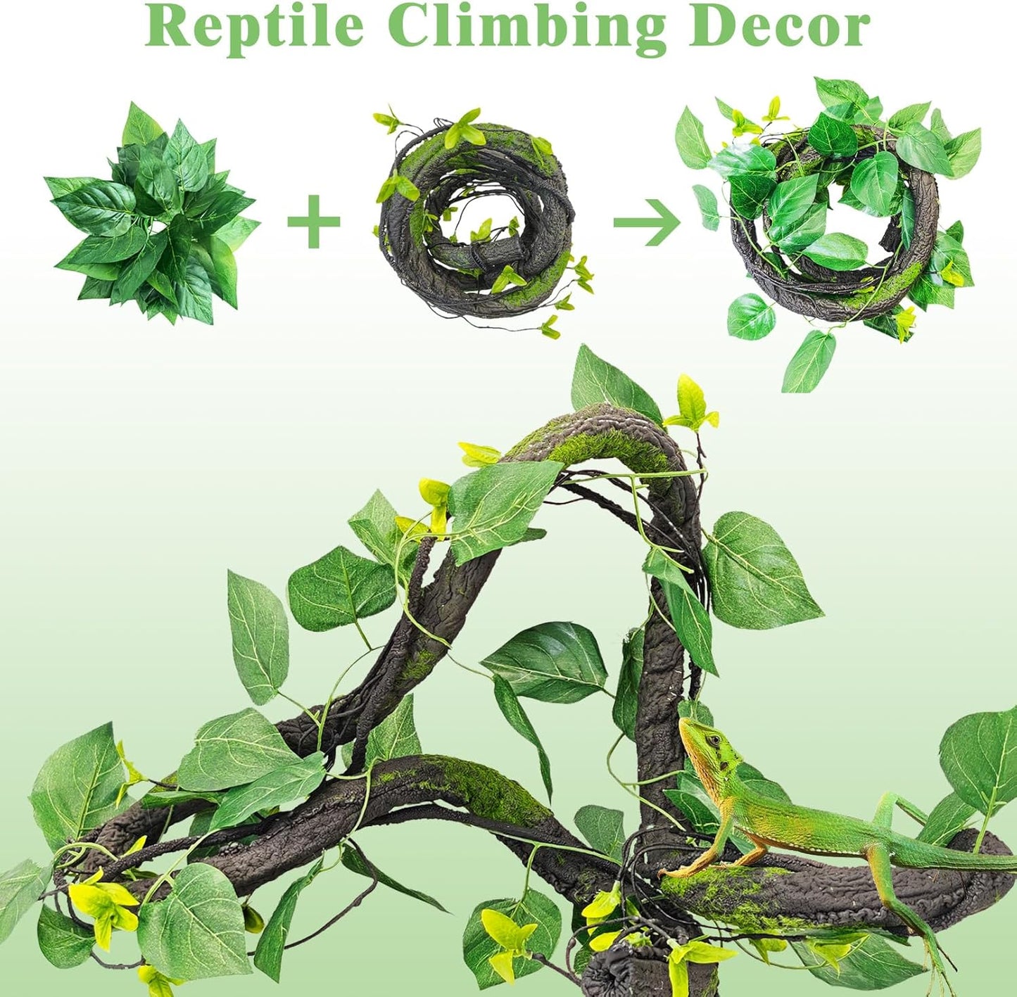 VCEPJH Medium Reptile Vines Thick Terrarium Plants 70 Inches Long Flexible Climbing Branch with Leaves Snake Tank Accessories Greenery Habitat Decor for Bearded Dragon Chameleon Gecko Lizard (Black)