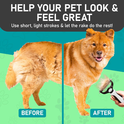 Maxpower Planet Pet Grooming Brush - Double-Sided Undercoat Rake for Dogs and Cats, Extra Wide, Reduces Shedding by 95%, White