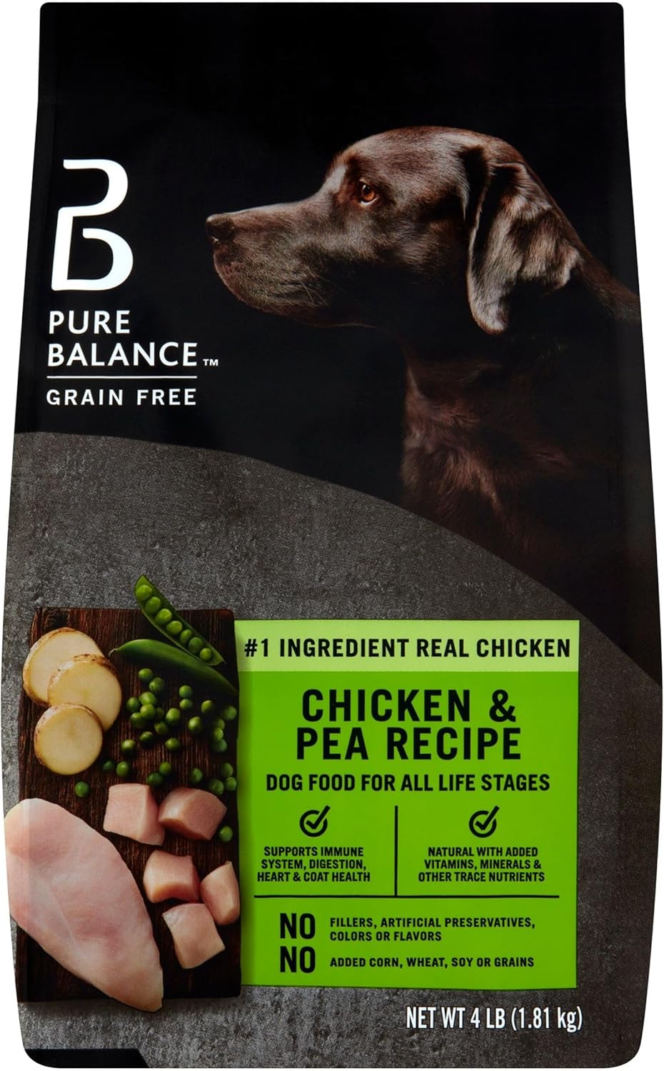 Purre Balance Chicken & Pea Recipe Dry Dog Food, Grain-Free, 4 Lbs - Dry Dog Food for Dogs of All Life Stages - Real Chicken is The First Ingredient