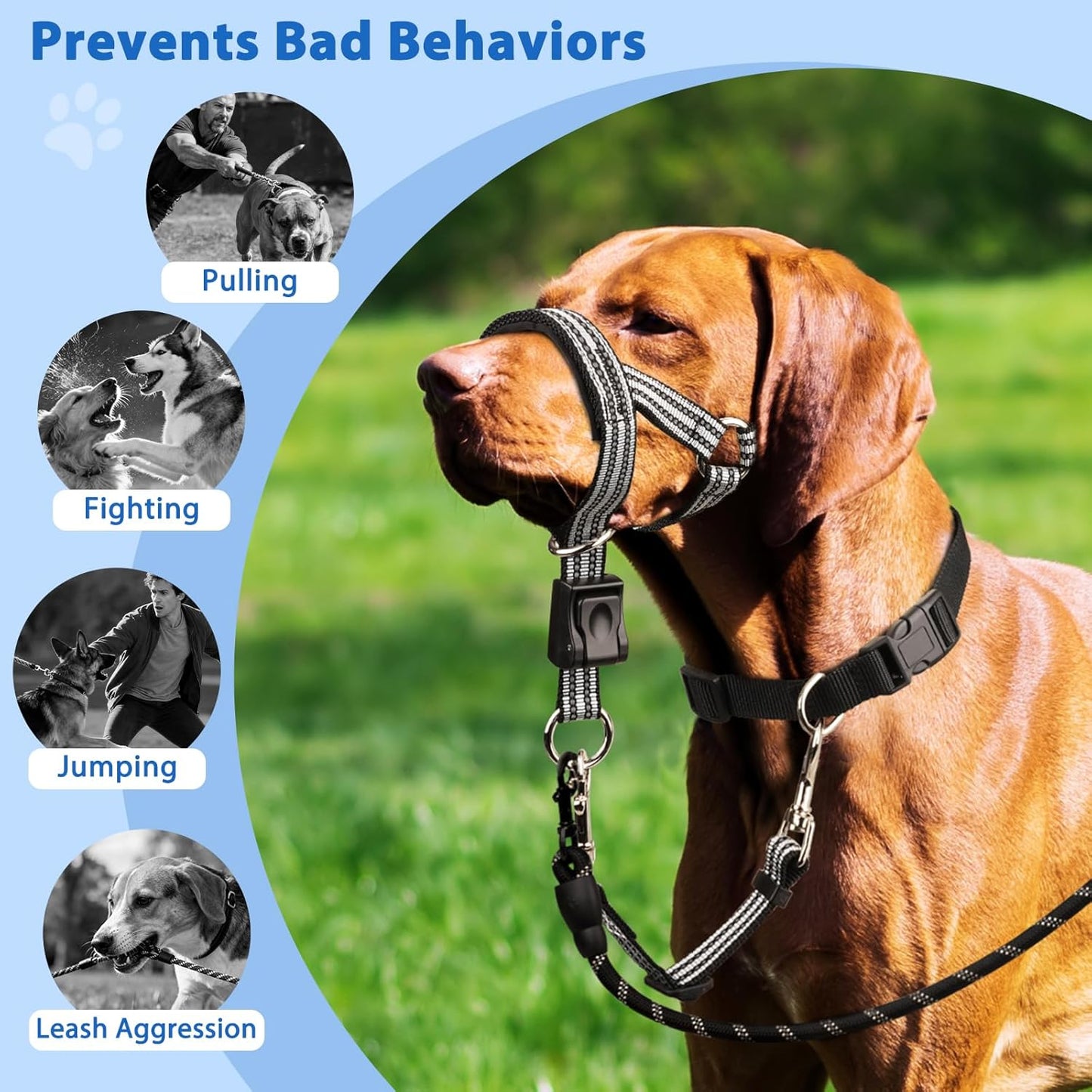 BARKLESS No Pull Dog Head Collar for Gentle Training Walking, Soft Padded Head Halter with Collar Safety Clip, Comfortable Fit Muzzle Leash with Reflective Strap for Medium Large Dog (Grey, XL)