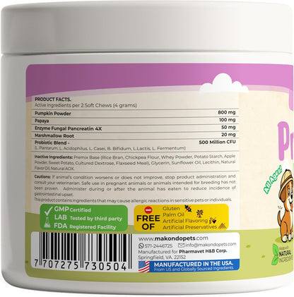 Probiotics for Dogs - 120 Dog Probiotics Chews - Digestive Enzymes & Pumpkin - Support Gut Health, Gas, Diarrhea & Constipation Relief - Itchy Skin, Yeast Balance, Allergies - Pet Advanced Supplements
