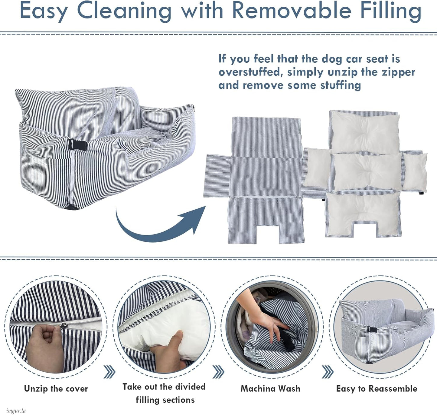 Dog Car Seat for Large Dogs,Dog Booster Seat Under 80lbs or 2 Small Dogs, Detachable Pet Seat with Safety Belt, Non-Slip Base, and Storage Pockets for Car Travel