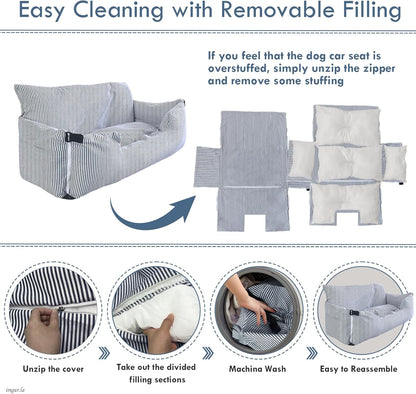 Dog Car Seat for Large Dogs,Dog Booster Seat Under 80lbs or 2 Small Dogs, Detachable Pet Seat with Safety Belt, Non-Slip Base, and Storage Pockets for Car Travel