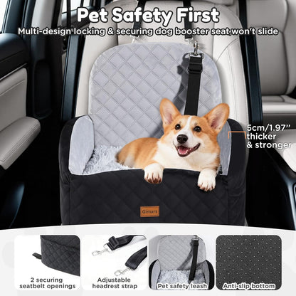 Gimars Upgrade Dog Car Seat with Reversible Long & Short Plush Seat Cushion for Small/Medium Dogs Up to 40lbs, Detachable Washable Anti-Slip Dog Booster Seat with 5.9'' 28D Egg-Crate Foam, S