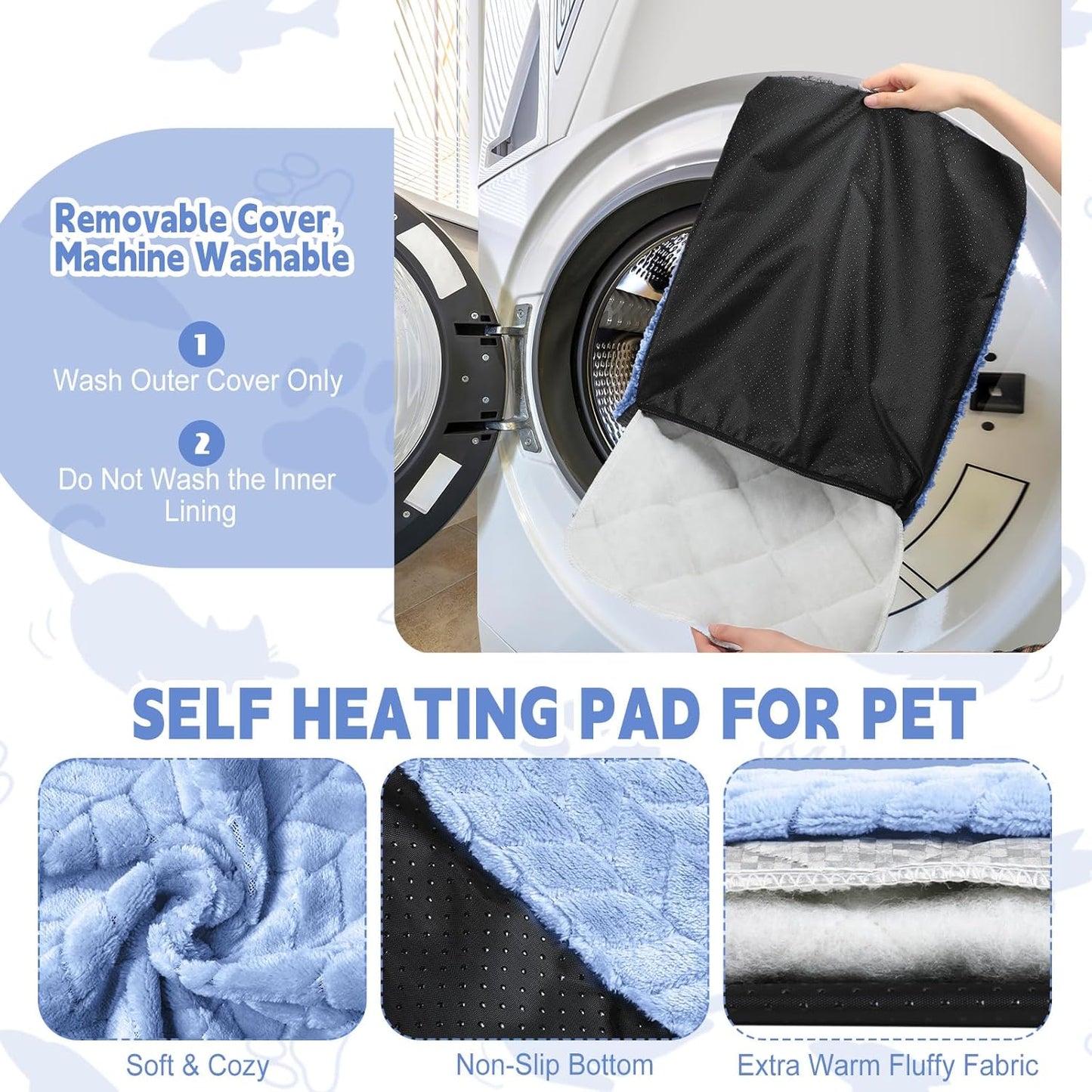 4 Pack Self Heating Cat Pad Self Warming Cat Bed Non Slip Warm Thermal Dog Pad Mat Washable Pet Kennel Crate Bed Mat for Pets Indoor Outdoor (Blue,16 x 20 Inch)