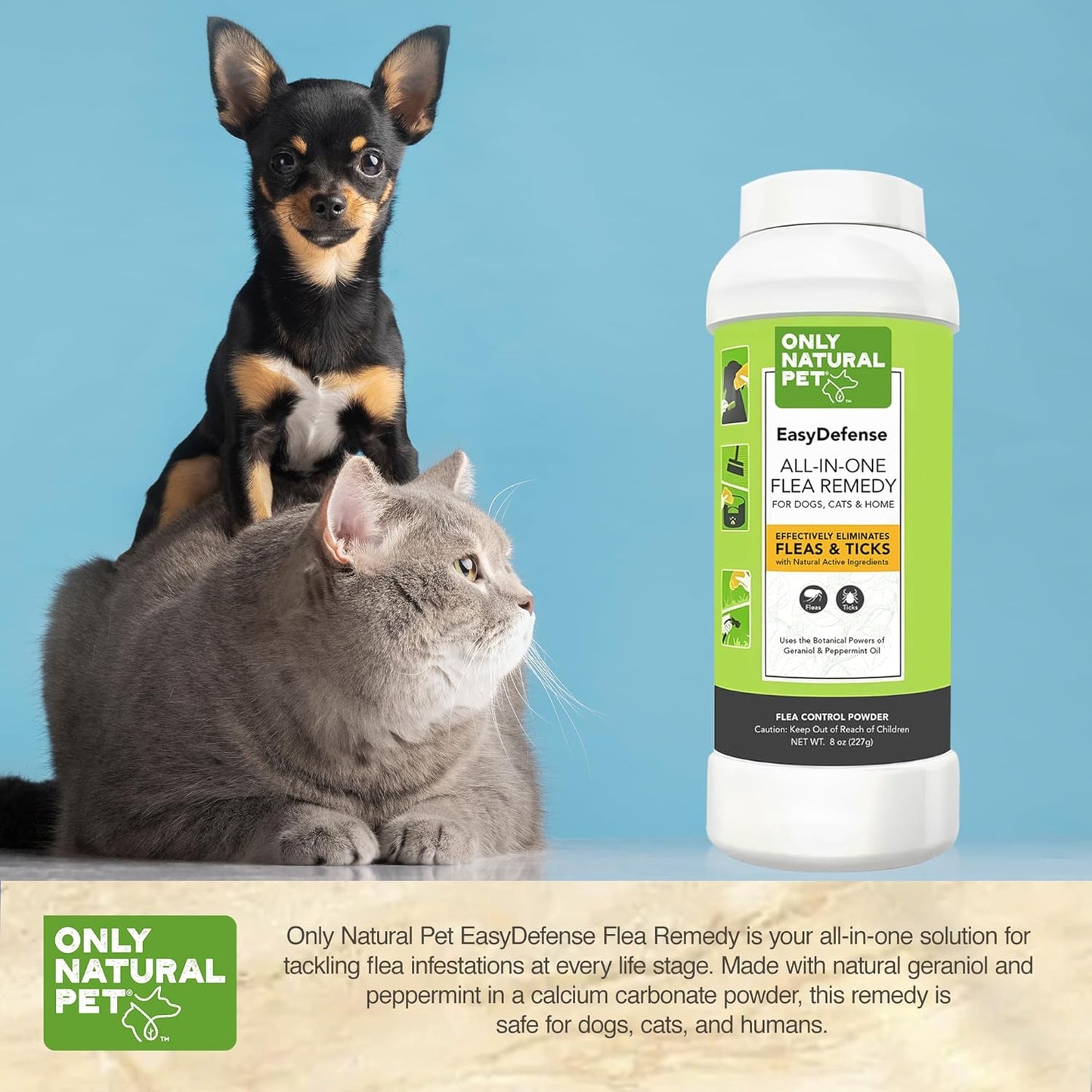 Only Natural Pet EasyDefense Powder for Dogs & Cats - Natural Protection for Home, Furniture, Carpets, Bedding & Outdoor Areas - Safe for Pets & Family - 8 oz
