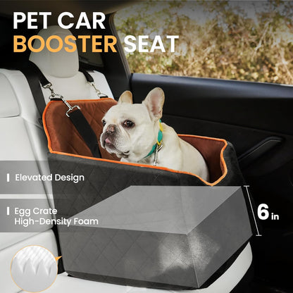 Dog Car Seat for Small Dog with Washable Mat, Memory Foam Booster Seat for Dogs Under 30lb, Elevated Pet Seat with Pockets, Anti-Slip Bed for Car, Perfect for Front & Back Seats with Safety Leash