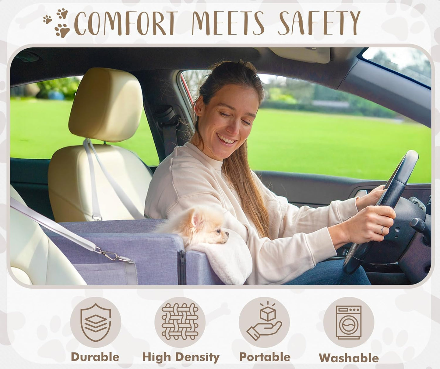 Multi-Function Small Dog Car Seat Center Console & Carrier - Sturdy Console Dogs Car Seats for Small Dogs & Cats, Pet Dog Bed for Cars Back Seat for Up to 11 lbs, 19 x 10 x 9.5 Inches, Gray