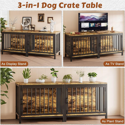 Dog Crate Furniture, Farmhouse Heavy Duty Dog Kennel, 31'' Wooden Dog House End Table for Small Medium Dogs, Rustic Brown