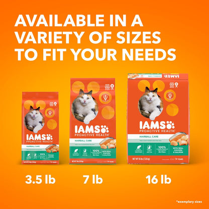IAMS Proactive Health Adult Hairball Care Dry Cat Food with Chicken and Salmon, 7 lb. Bag
