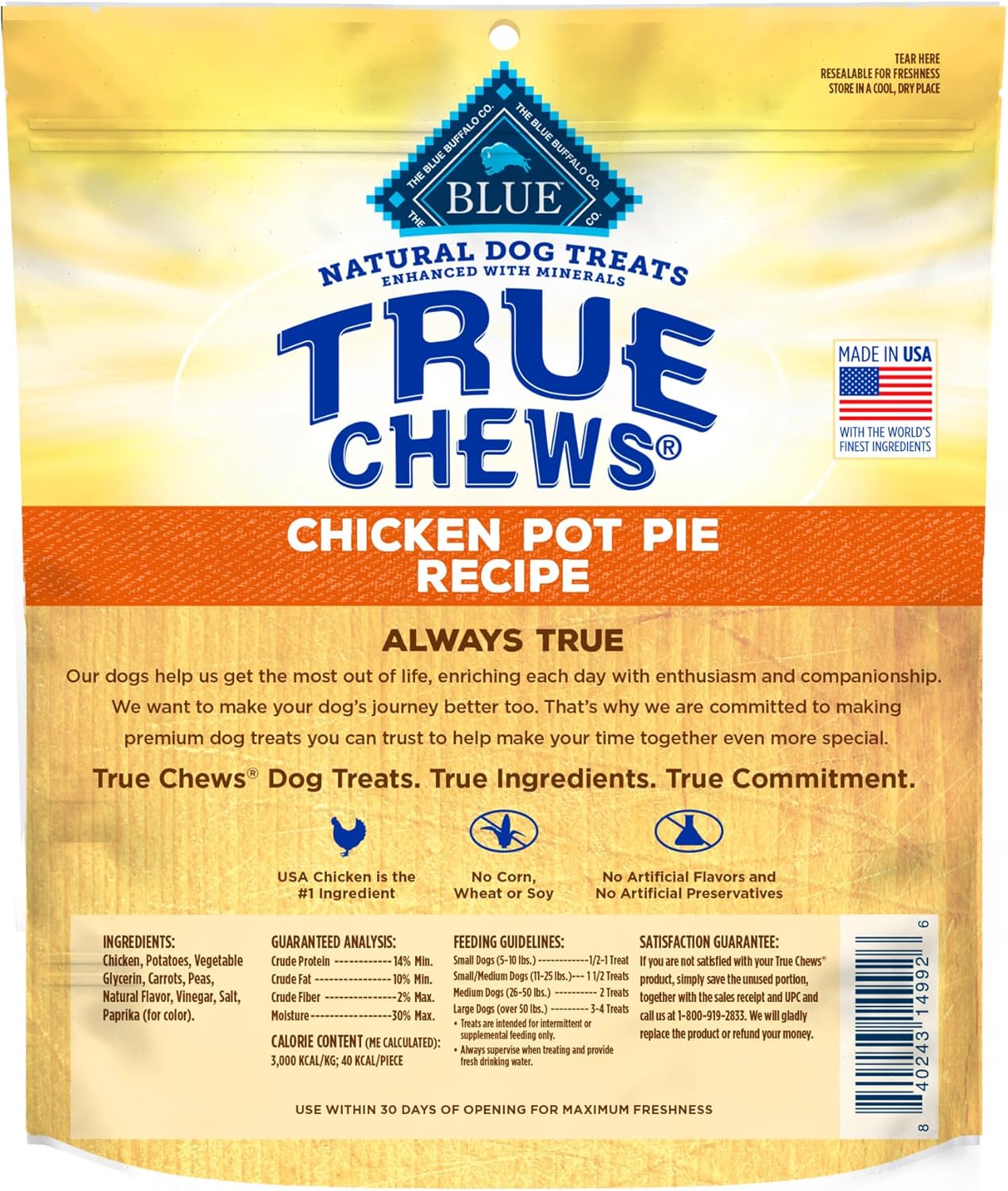 Blue Buffalo True Chews Dog Treats Made in the USA with Natural Ingredients Chicken Pot Pie