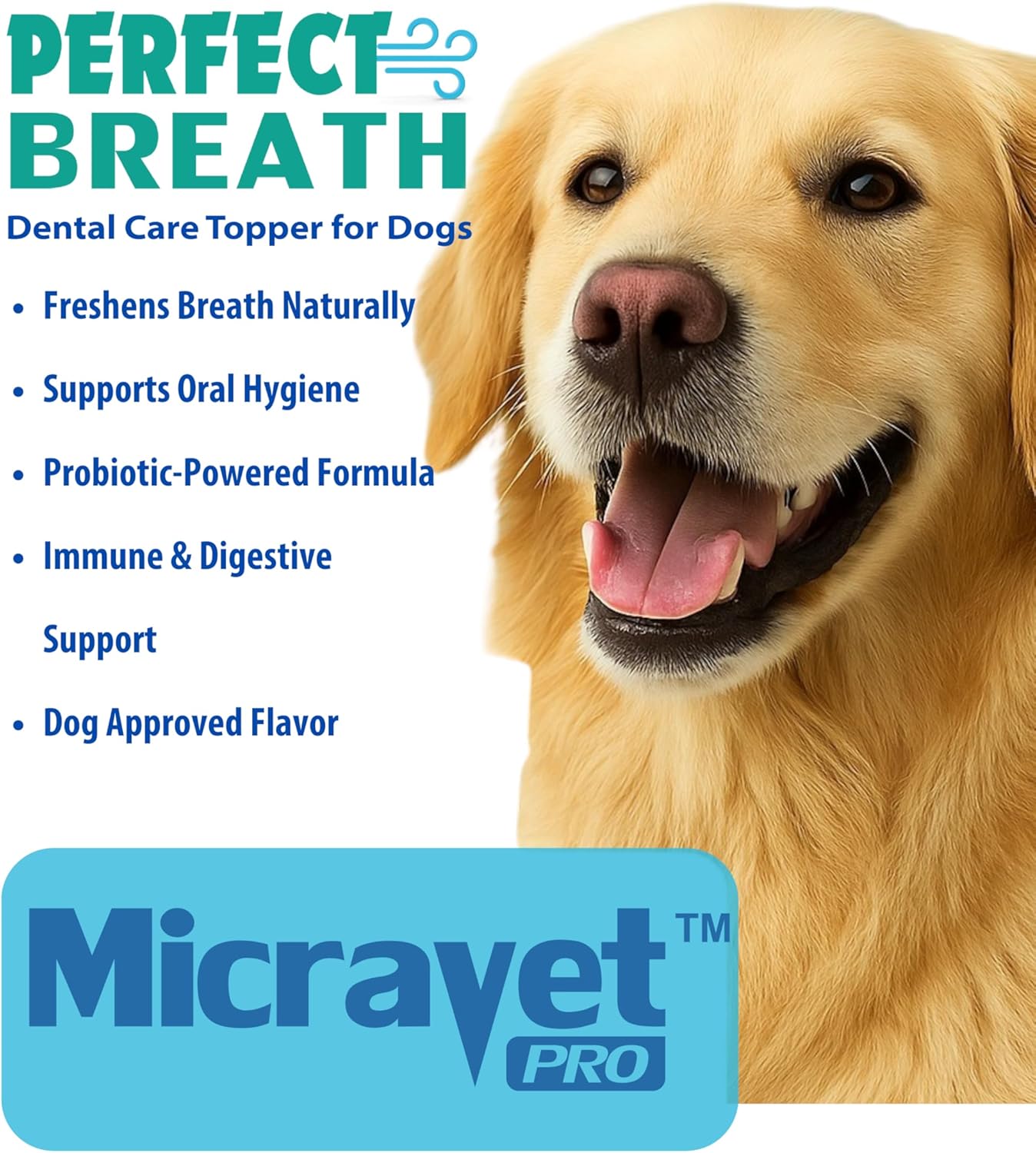 MicraVet-Perfect Breath- Dental Care Meal Topper for Dogs–Reduces Plaque & Tartar, Supports Gut Health,Natural Probiotic Oral Powder with Colostrum, Zeolites & Cranberry – Freshens Breath, 5 oz