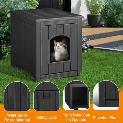 Cat House Outdoor Indoor - All-Weather Resin Cat Houses for Outdoor Cats, Durable & Insulated Pet Shelter for Garden Patio Backyard