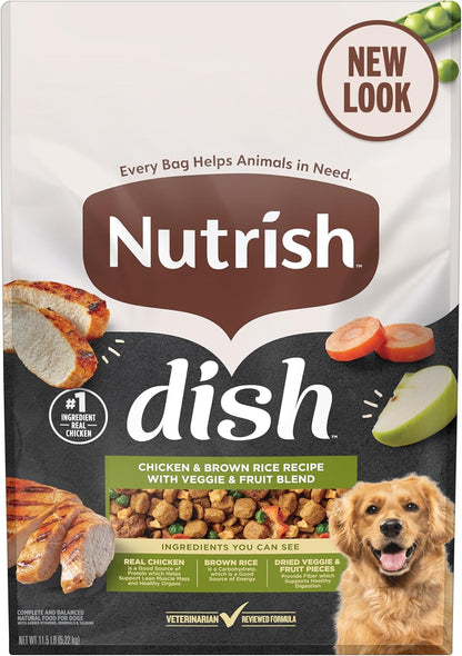 Nutrish Dish Chicken & Brown Rice Recipe with Veggie & Fruit Blend Dry Dog Food, 11.5 lb. Bag, Packaging May Vary (Rachael Ray)