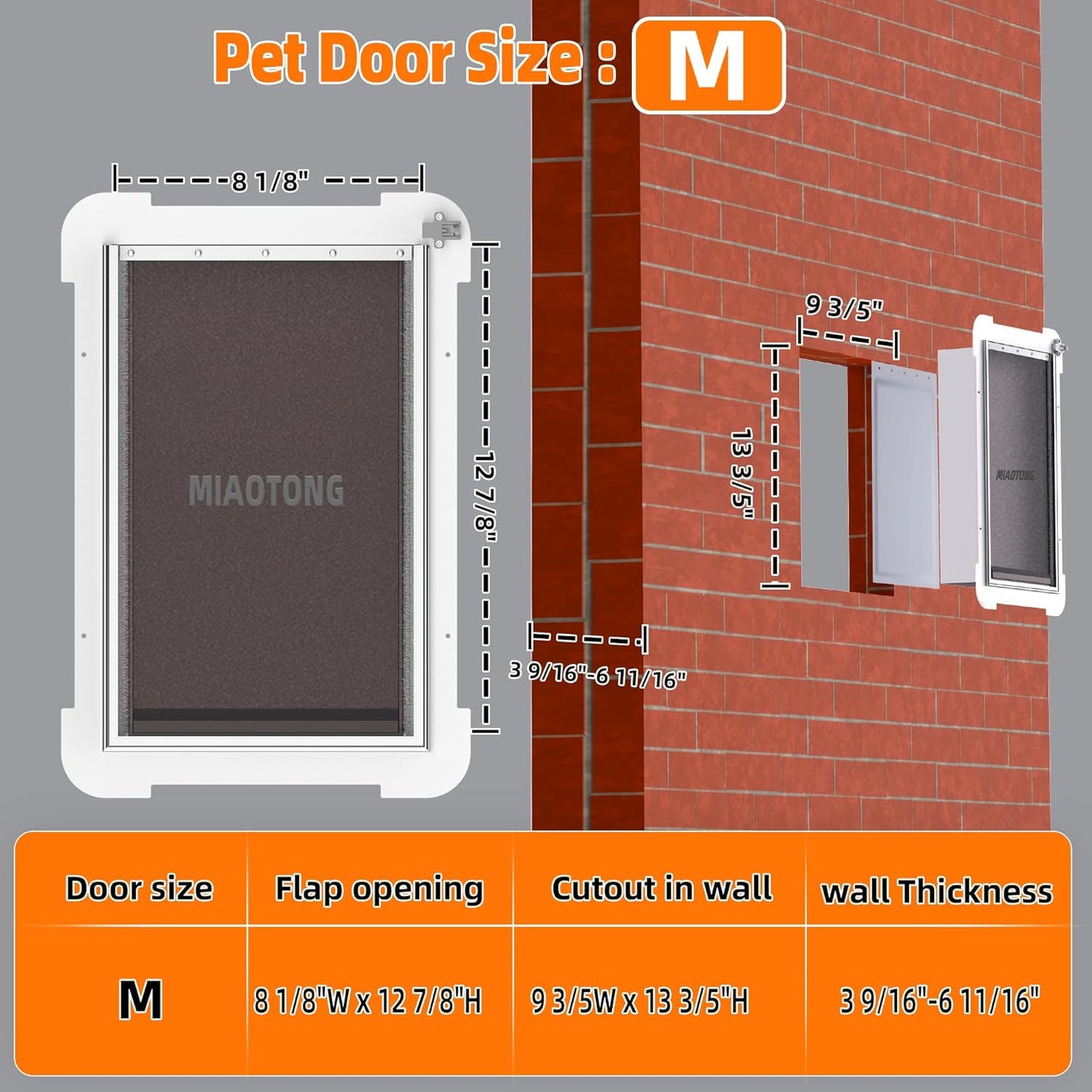 MIAOTONG 3-Flap Dog Door for Wall, Double Magnetic Flaps Pet Door for Wall, Aluminum Lock Doggy Door,Steel Frame and Telescoping Tunnel Dog Doors and Cat Doors(Pets Up to 40 Lb) -Medium