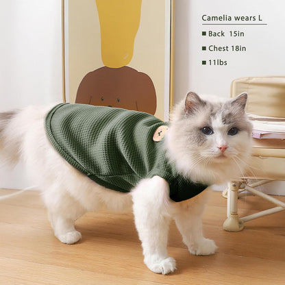 Waffle Knit Cat & Dog T Shirt for Small Dogs, Stretchable Puppy Shirt for Sphynx Cats & Small Breeds, Pet Clothes | Breathable Summer/Winter Apparel for Newborn(Green Large)