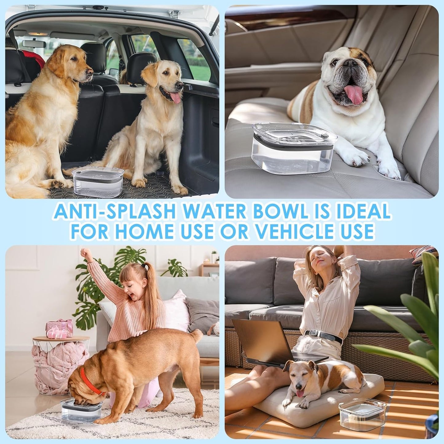 AONKEY 3L Dog Water Bowl No Spill, 101oz Large Spill Proof Dog Bowl Reduce Refill, Anti Splash No Mess Dispenser Dripless Slow Drinking Water Bowl for Sloppy Messy Drinkers (Gray)