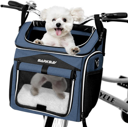 Dog Bike Basket Carrier, Expandable Foldable Soft-Sided Dog Carrier, 2 Open Doors, 5 Reflective Tapes, Pet Travel Bag,Dog Backpack Carrier Safe and Easy for Small Medium Cats and Dogs(Blue)