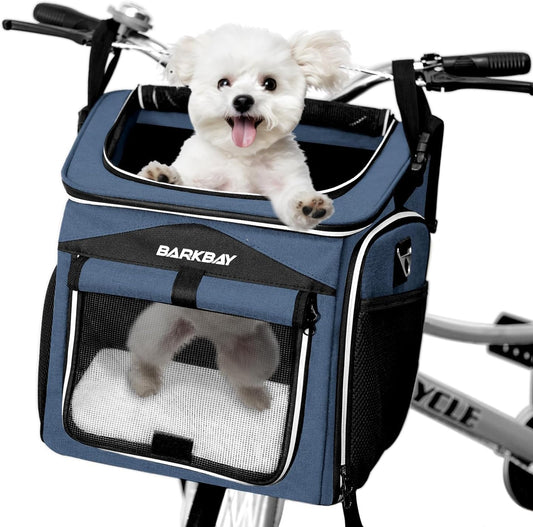 Dog Bike Basket Carrier, Expandable Foldable Soft-Sided Dog Carrier, 2 Open Doors, 5 Reflective Tapes, Pet Travel Bag,Dog Backpack Carrier Safe and Easy for Small Medium Cats and Dogs(Blue)
