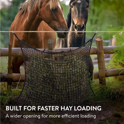 Navaris Hay Net for Horses - 3.5mm Rope with Small Hole Design & 2 Carabiners - Horse Feed Haynet for Slow Feeding - Equestrian Equipment Hay Bale Nets - Black Mesh, 90x120cm