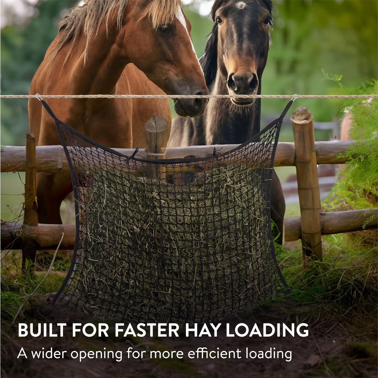 Navaris Hay Net for Horses - 3.5mm Rope with Small Hole Design & 2 Carabiners - Horse Feed Haynet for Slow Feeding - Equestrian Equipment Hay Bale Nets - Black Mesh, 90x120cm