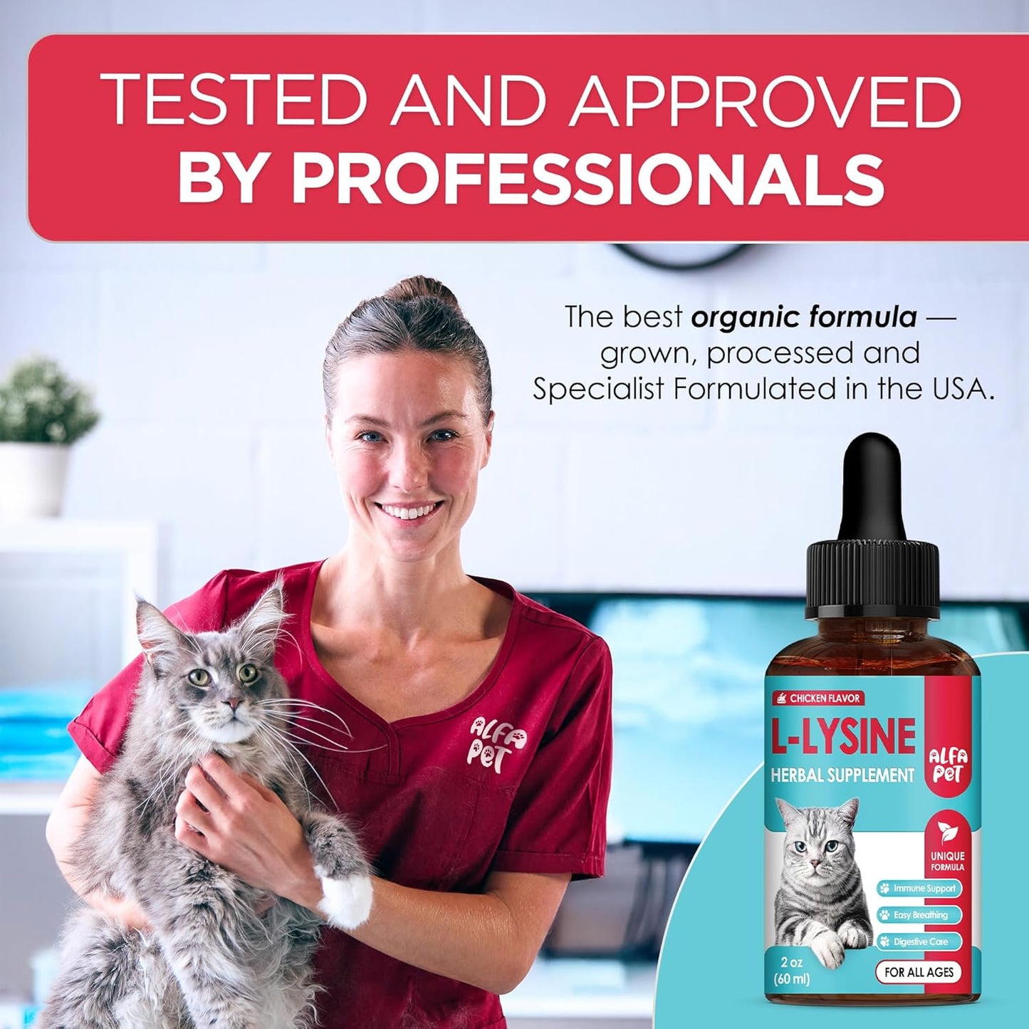 Liquid L Lysine for Cats – Aid for Watery Eyes, Sneezing & Allergy – Supplement with Taurine & Vitamins for All Breeds – Cat Probiotic for Digestion Care – Natural Chicken Flavor – 2 oz + 2 oz Pack