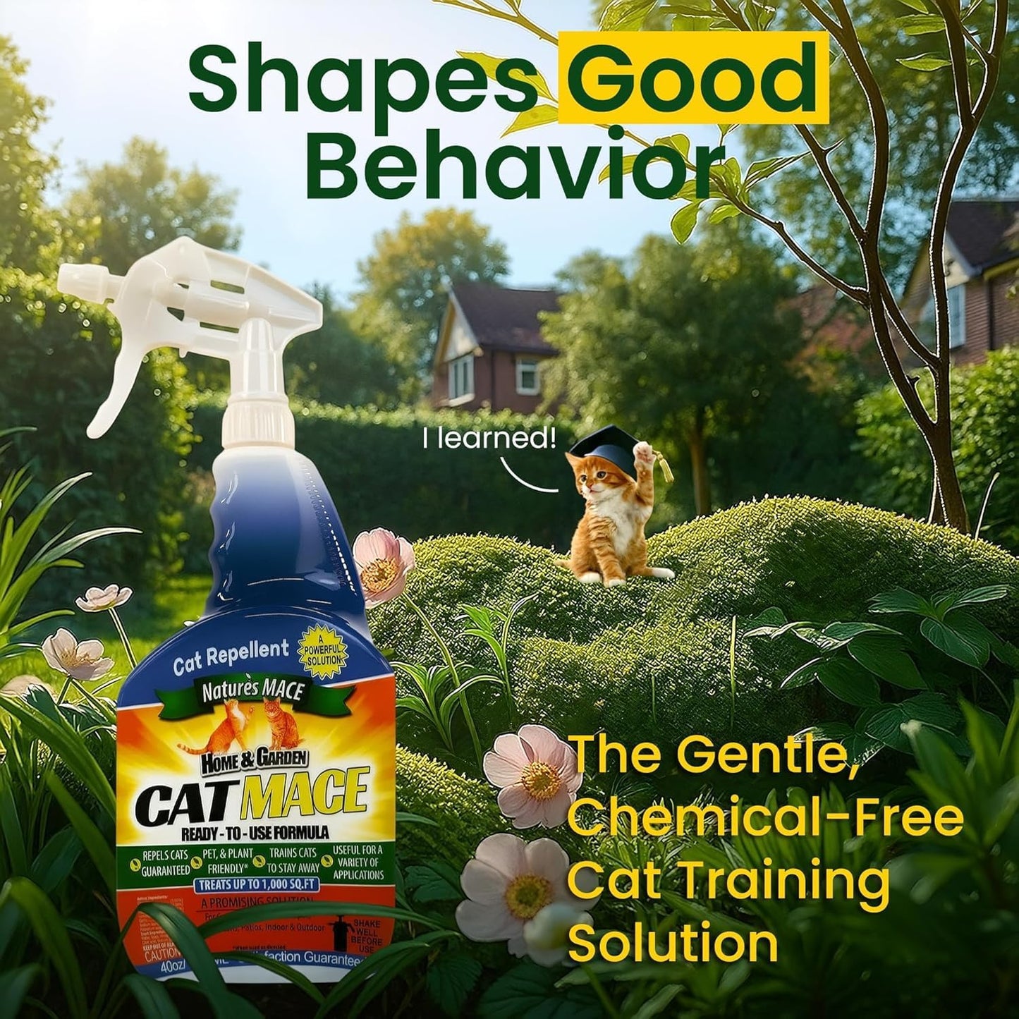Nature's Mace Cat Mace Cat Repellent, Spray Deterrent for Urine Marking, Keep Cats Away for Outdoor & Indoor Use, Scratching, Flowerbeds, Yards, Pets, Garden, Plants, Ready-to-Use, 40 oz Spray