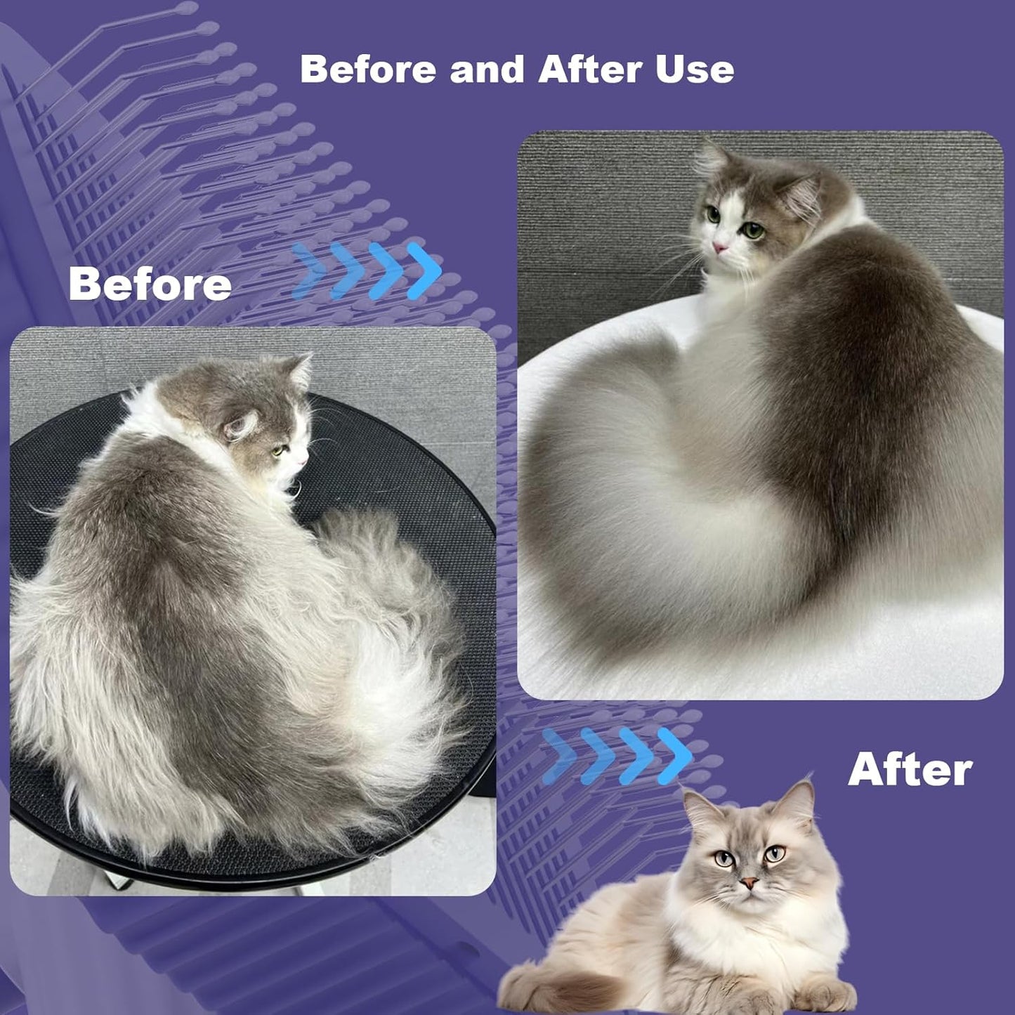 Cat brush, Cat Brush for Long or Short Haired Cats, Remove Loose Fur and Mats, Rounded Pins Reduces Painful Pulling, Not for Tangle and Curly Fur, Dark Blue