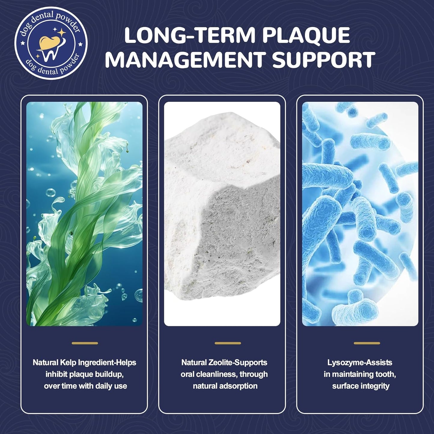 Natural Dental Powder for Dogs, Dog Breath Freshener Teeth Cleaning Powder Plaque Off Tartar Remover Bad Breath for Cats with Herbal Blend Probiotics, 10.56oz (60 Scoops)