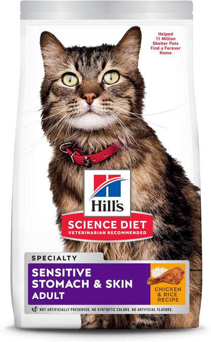 Hill's Science Diet Adult 1-6 Sensitive Stomach&Skin Dry Cat Food,Chicken Recipe,3.5 lb. Bag Adult 1-6 Sensitive Stomach, Chicken&Beef;Salmon&Tuna Stew,2.8 oz.Pouches,12-Pack