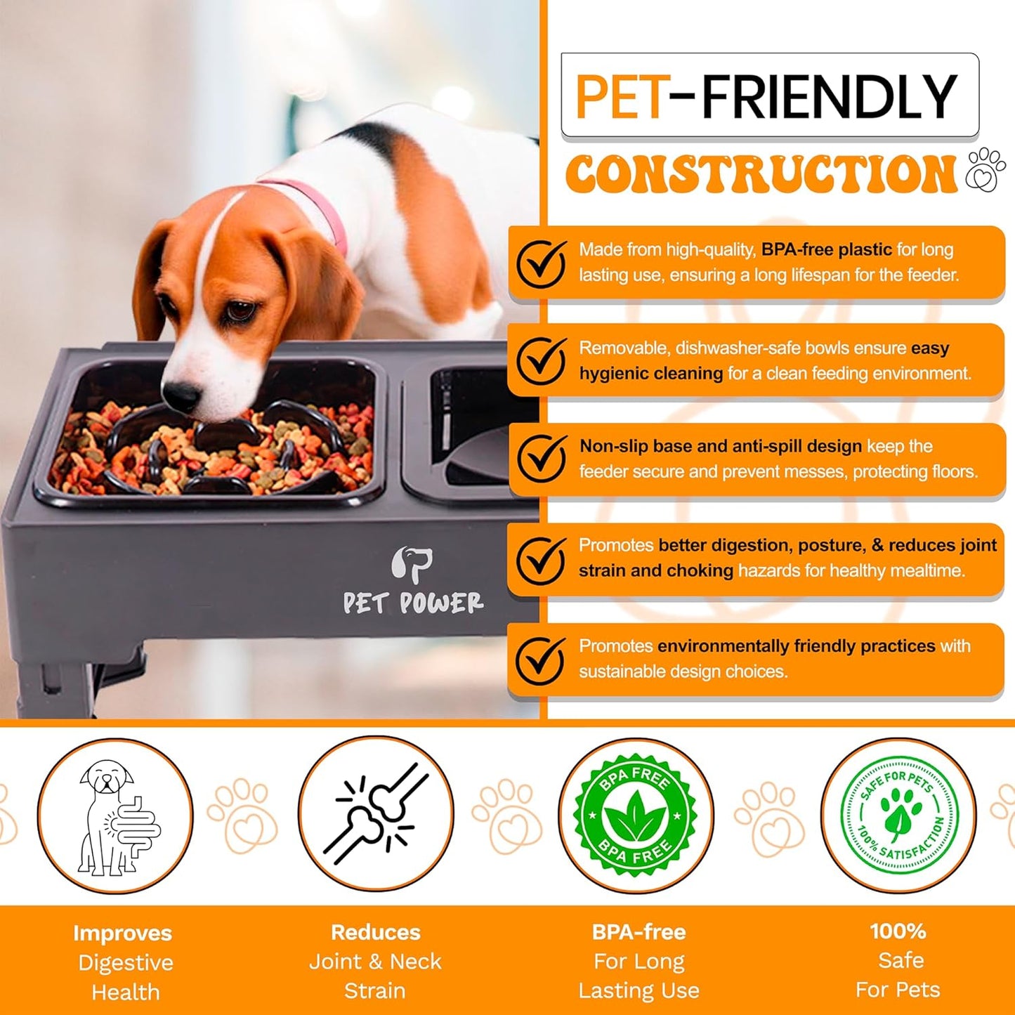 Dog Bowls Elevated, 4 Adjustable Height Raised Dogs Bowl with No-Spill Water Dish & Slow Feeder, Non-Slip Food & Water Bowl for Small Medium Large Dogs - Elevated Dog Bowls Large Breed