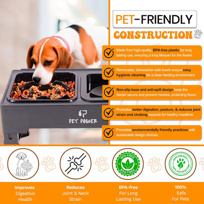 Dog Bowls Elevated, 4 Adjustable Height Raised Dogs Bowl with No-Spill Water Dish & Slow Feeder, Non-Slip Food & Water Bowl for Small Medium Large Dogs - Elevated Dog Bowls Large Breed