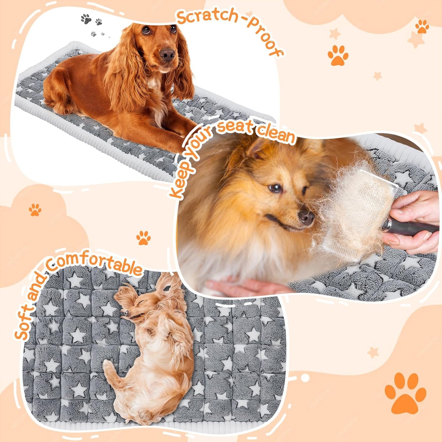 Nuanchu Backseat Dog Bed Mat for Car Non-Slip Pet Seat Cover with Star Pattern, Washable Travel Blanket for Cars Suvs Trucks (Grey & White, 24"x53")