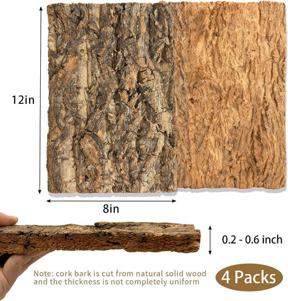 2pcs Cork Bark 12x8 inch Natural Cork Reptile Background, Terrarium Climbing Mat Wall Decor for Bearded Dragons, Lizards, Geckos, Turtles, Snakes, Frogs, Spiders - Habitat Accessories