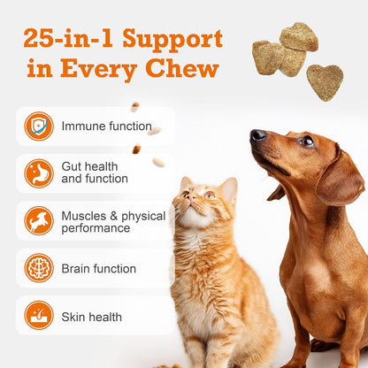 Dog Multivitamin Chewable,25-in-1 Dog Vitamins & Supplements,Pet Joint Support Health- Skin, Coat Heart, HIPS, Joints,Digestion & Immune System,for All Ages All Breeds(30 Chews Duck Flavor)