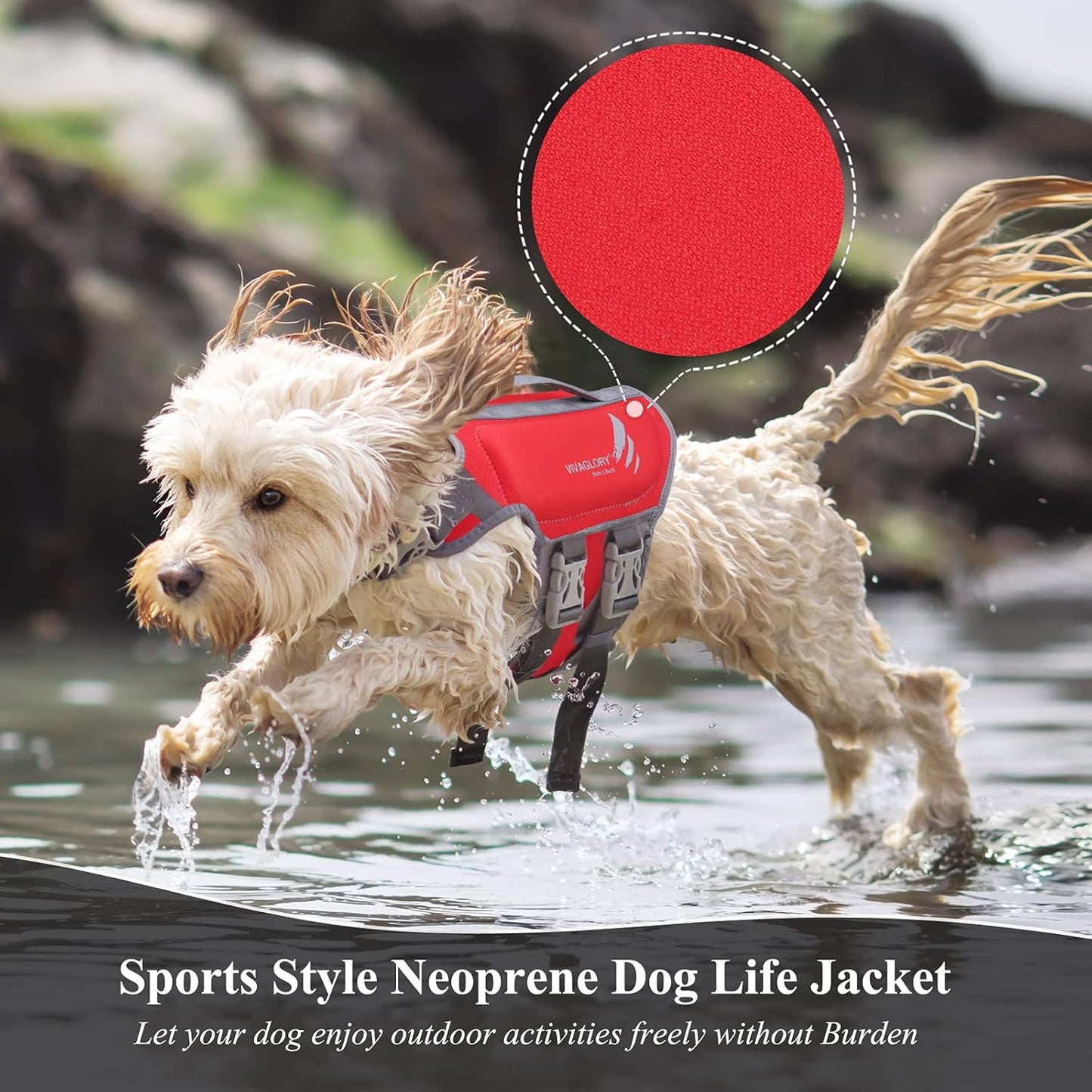 VIVAGLORY + Neoprene Dog Life Vest + High Buoyancy Dog Life Jacket, Lightweight & Buoyancy, Swimming Vest with Handle