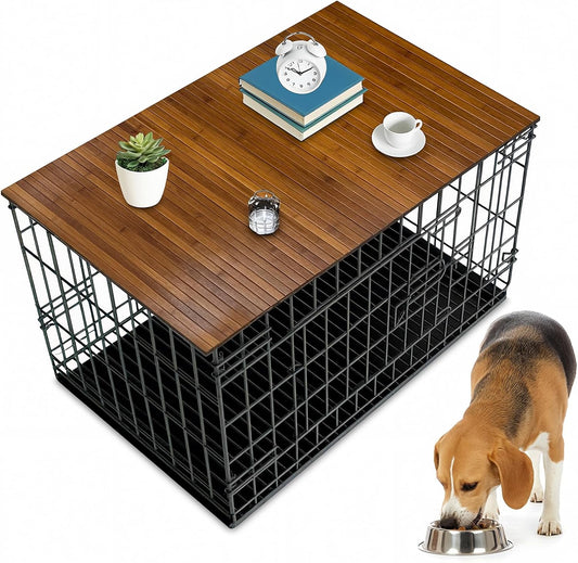 42 x 28 Inch Dog Crate Topper Wood - Dog Kennel Topper Bamboo Top for 42 Inch Crates, Pet Crate Furniture Table Cover, Decorative Wooden Platform for Small Dog Cage, Home Decor Pet Accessories