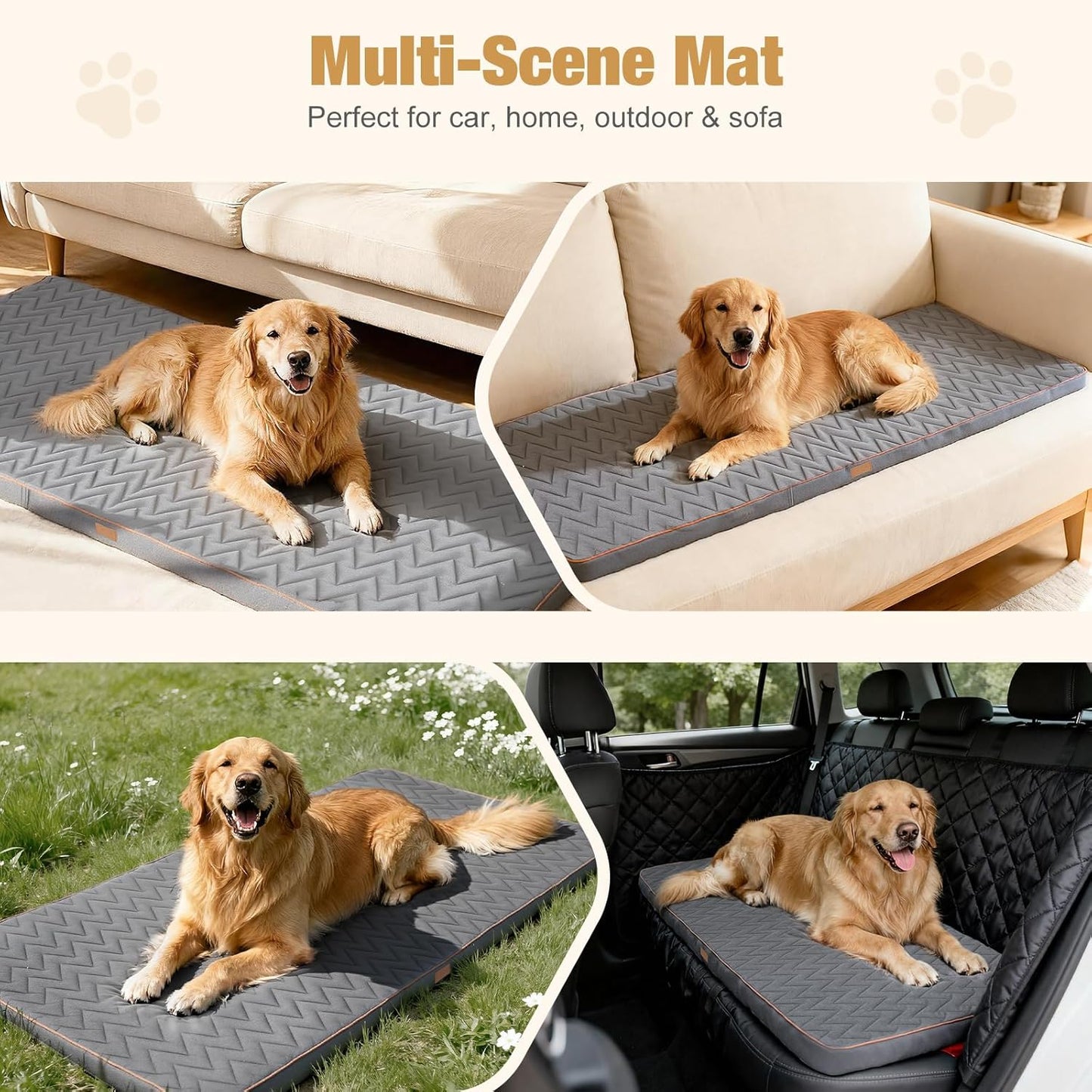 Lekereise Car Dog Bed Back Seat, Travel-Friendly Dog Car Bed Mat with Egg-Crate Foam Cushion, Non-Slip Washable Pet Bed, Fits Cars SUVs Trucks (Grey, 55.1 x 26.8 inch)