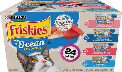 Purina Friskies Ocean Favorites Wet Cat Food Pate and Meaty Bits Variety Pack With Salmon and Tuna - (Pack of 24) 5.5 oz. Cans