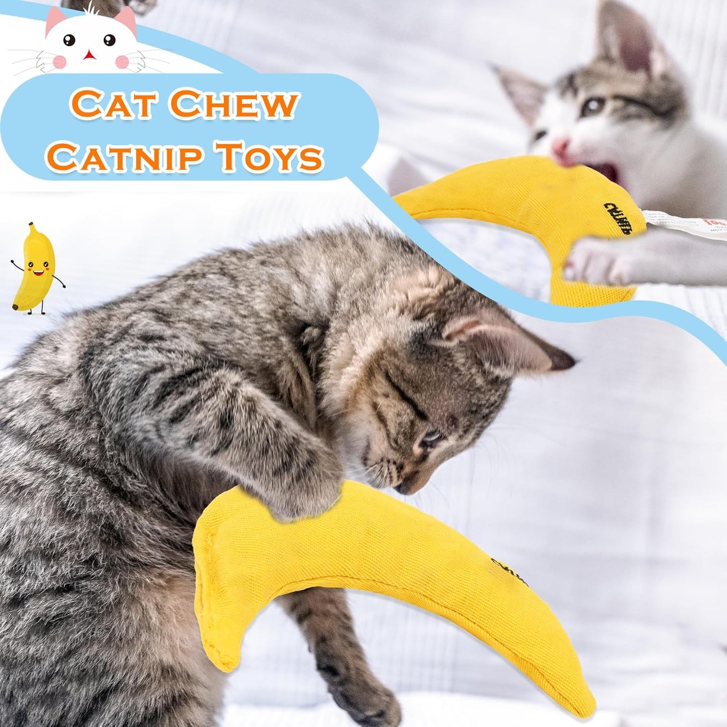 6 Pack Banana Catnip Toys Yellow Cat Chew Catnip Toys Banana Cat Pillow Toys Kitten Interactive Stuffed Banana Catnip for Kitten Cats Indoor Bites Scrub Claws Toys